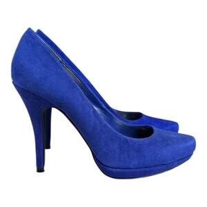 Vintage Cindy Lou Royal Blue Suede Heels Size 8 New in Box Leather Upper Y2K